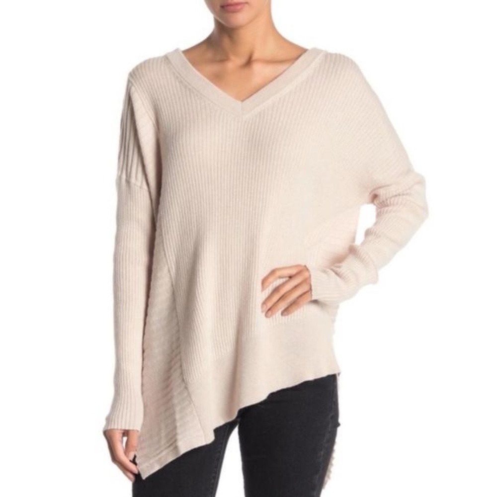 All Saints Merino Wool Asymmetric Sweater Almond Pink